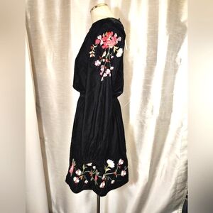a.n.a TAG Rose Dress, Long Sleeve, Dress, Black, Floral Embroidery/Pleats,  XS